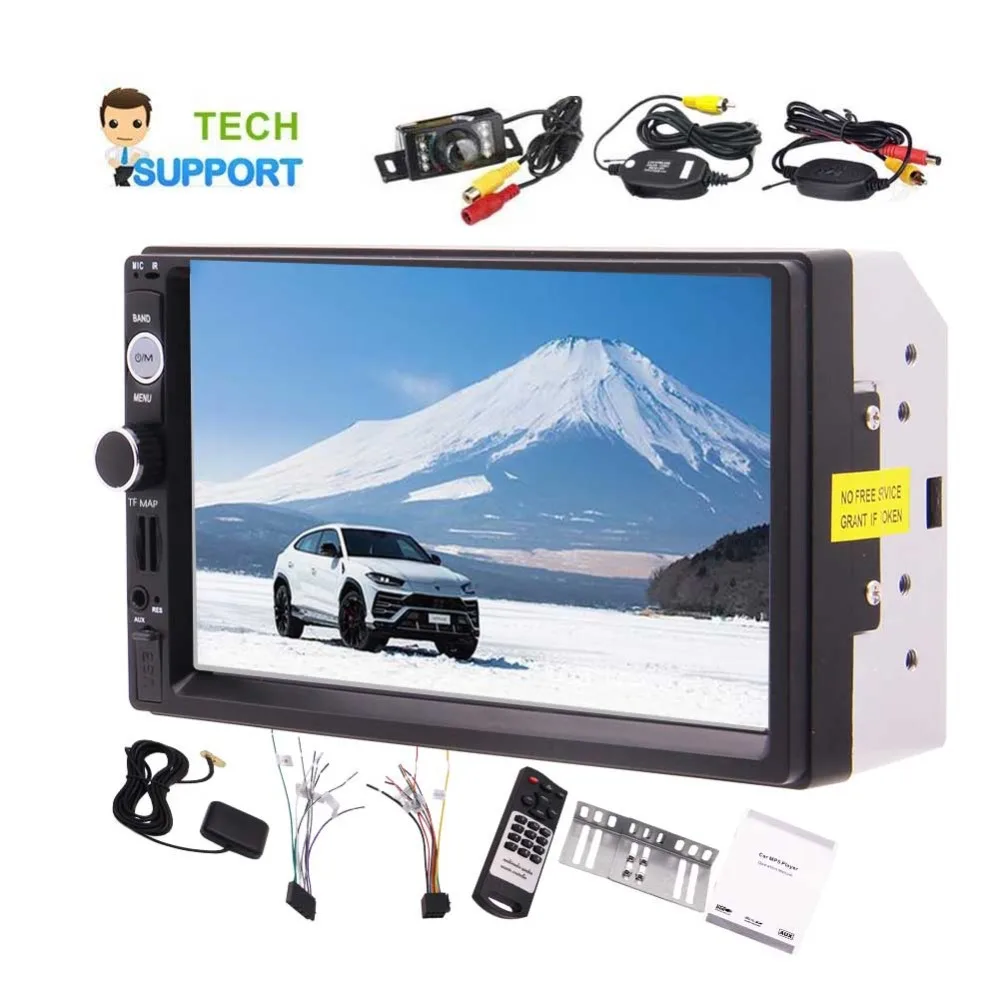 

USB TF GPS Navigation FM SWC with LED Button + Backup Camera + Wireless Remote Control Universal Double Din Car Radio Receiver