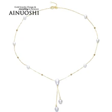 AINUOSHI 18K Yellow Gold Natural Cultured Freshwater Pearl Pendant Necklace AAAAA Grade Link Chain Fashion Joaillerie Design