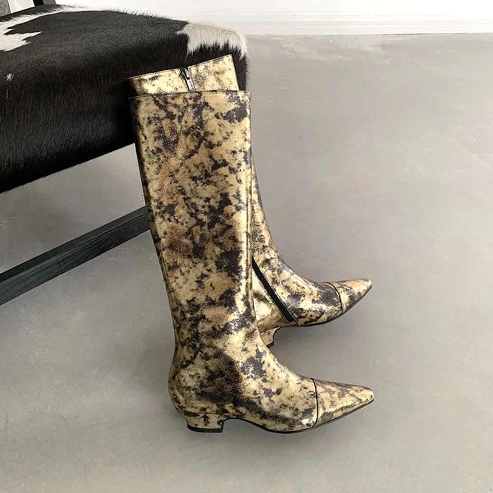 Haute 2018 Genou As Hiver Métal Femmes Éclatement Cuir Longues Show Or Véritable Motif Couleur Sexy Plat En golden Nouveau Bottes Chevalier rxwUtXYqvr