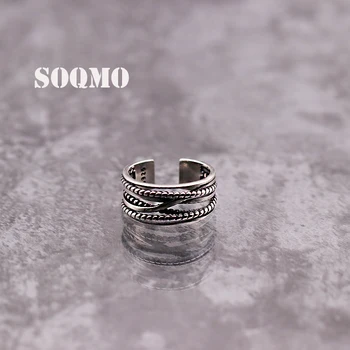 

SOQMO 925 Sterling Silver Open Rings for Women Men Party Gift Thai Silver Ring Simple Fashion Classic Jewelry SQM052