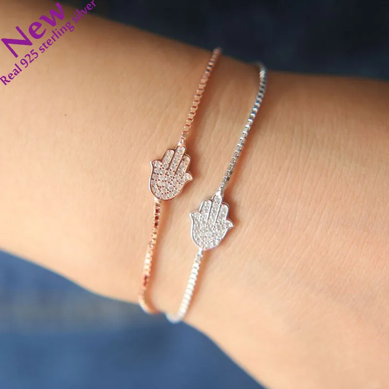 

2017 new Lovely Link Chain Friendship Bracelets 925 Sterling Silver Jewelry CZ Crystal Palm Hamsa Charms Bracelet For Women