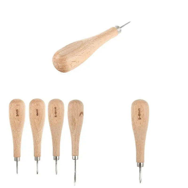 

3/4/5/6mm Leather Craft Rhombus Awl Wood Handle Leather Stitching Sewing Reaming Household Leathercraft DIY Tools TB Sal