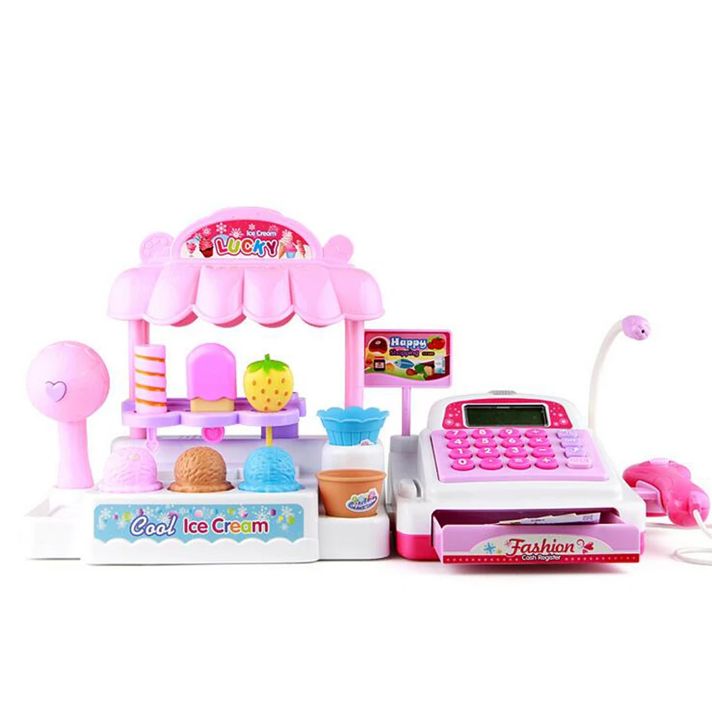 Simulation Ice Cream Store Cash Register Set for Kids Children Holiday Time Pretend Play Toy Birthday Gift