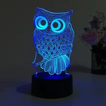 Cute Owl Light 3D LED Animal Night Light RGB Changeable Lamp Child Kids Baby Soft Lights Bedroom Decoration
