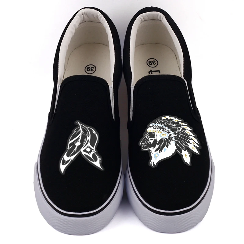 

E-LOV Hip Hop Skeleton Indian Chief Design Canvas Flats Women Loafers Graffiit Indian Style Ladies Oxford Shoes Espadrilles