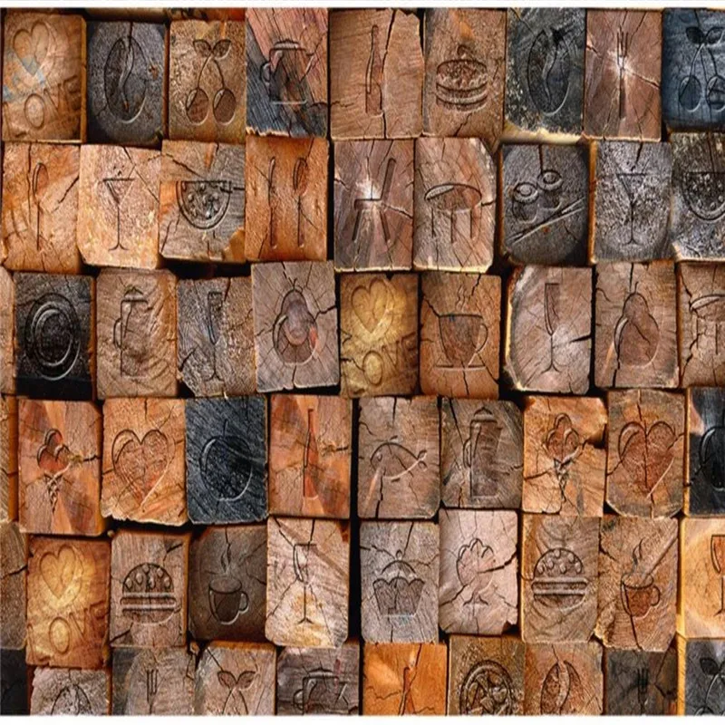 Custom wallpaper retro nostalgic 3D wood block wood grain wallpaper background wall waterproof material