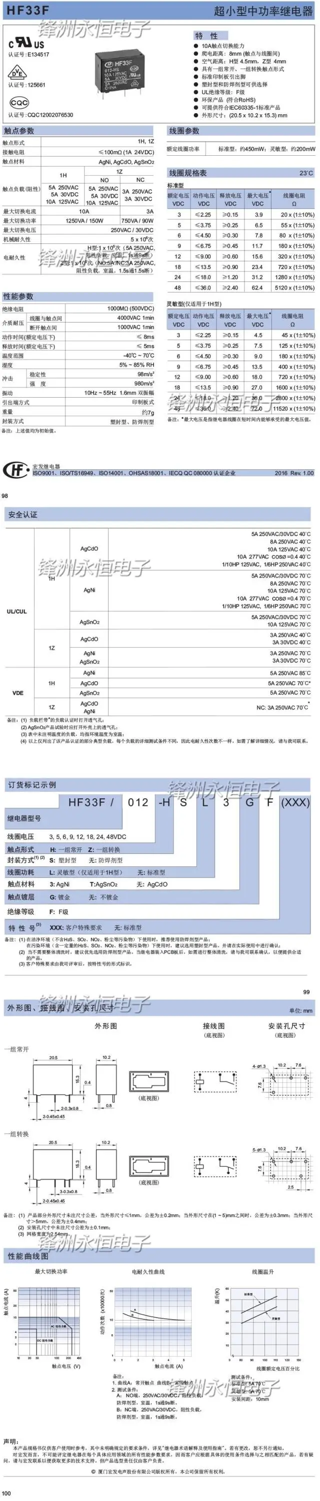 20 шт./лот Мощность реле JZC-33F HF33F-005-HS3 HF33F-012-HS3 HF33F-024-HS3 5A250VAC 4PIN