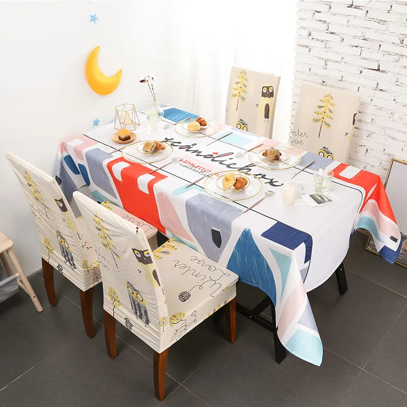 Colorful Cute Rectangular Tablecloths Polyester Cotton Waterproof Table Chair Cover Modern Brand Ho