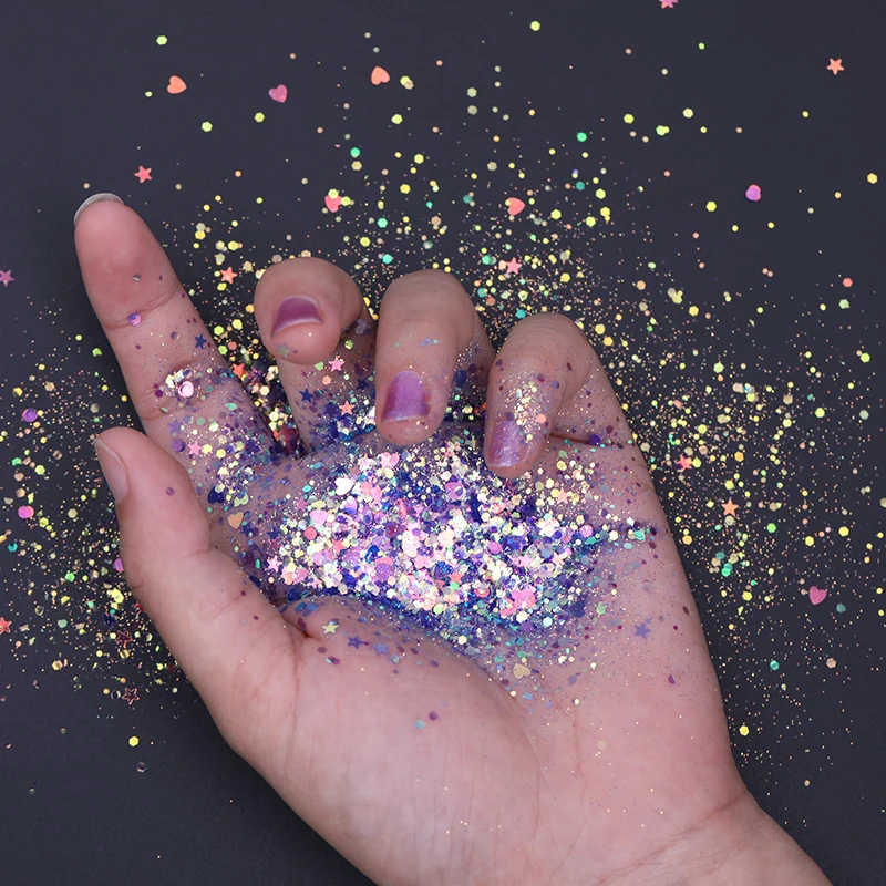 6 Boxes Nail Glitter Sequins Set Shining AB Color Chameleon Heart Star Round Manicure DIY Nail Art Face Body Decoration