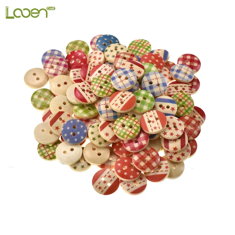 

100 Pcs Wooden Sewing Buttons Scrapbooking Round Colorful Mixed 2 Holes 15mm Decorative Button For Clothing Garment Accessories