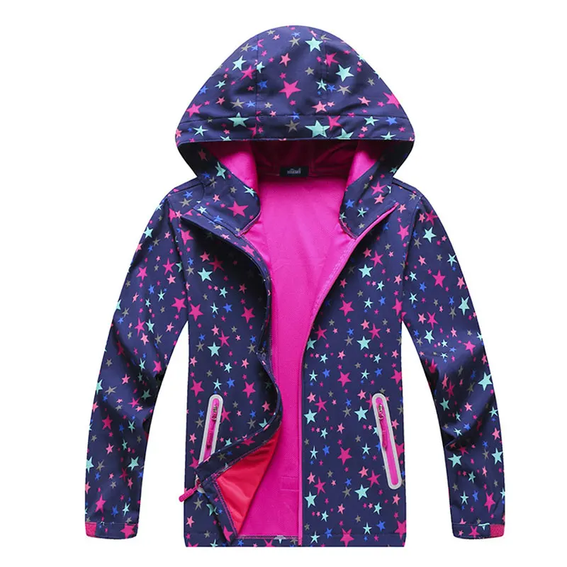 Girls Spring Softshell Windbreaker Star Printed Breathable Waterproof Jacket Hooded Cardigan Sportswear Casual Outdoor Jacket Girls Spring Softshell Windbreaker Star Printed Breathable Waterproof Jacket Hooded Cardigan Sportswear Casual Outdoor Jacket