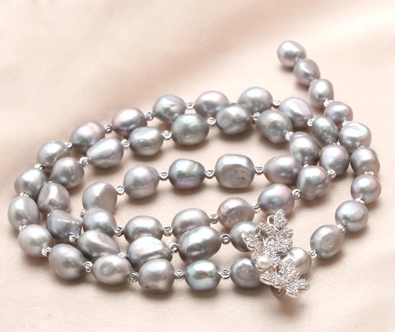 10mm Baroque Pearl Necklace Real Freshwater Cultured Long Pearl Necklace Fine Jewelry for Nice Lady Female Gift Hot Sale