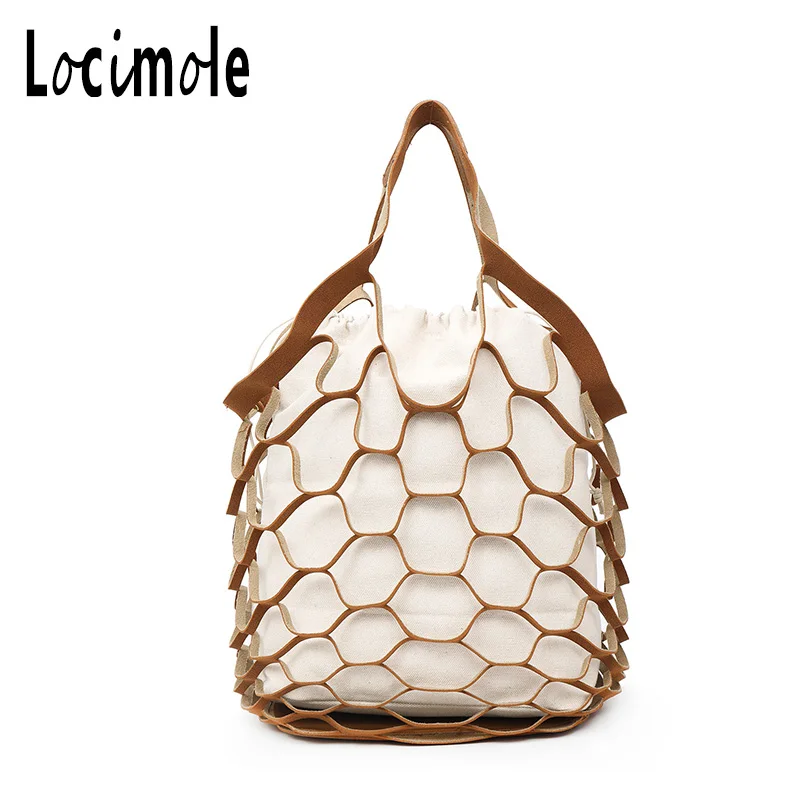 

Locimole Personality Hollow Bag Net Drawstring Shoulder Bags Ins Popular Foldable Tote Summer Beach Bag for Travel BIW238 PM49