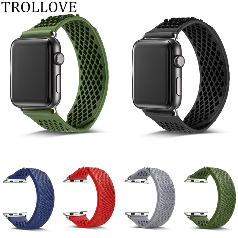 

Colorful loop for apple watch 38mm 42mm Series 1 2 3 band sport soft silicone strap adjustable Wrist Bracelet Replacement Band