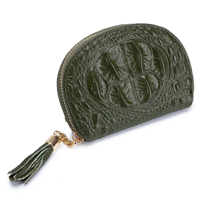 Держатель для карт с узором «крокодиловая кожа», с кисточками, для женщин, первый слой, натуральная кожа, модная сумка для монет, многофункциональная сумка для монет - Цвет: Green