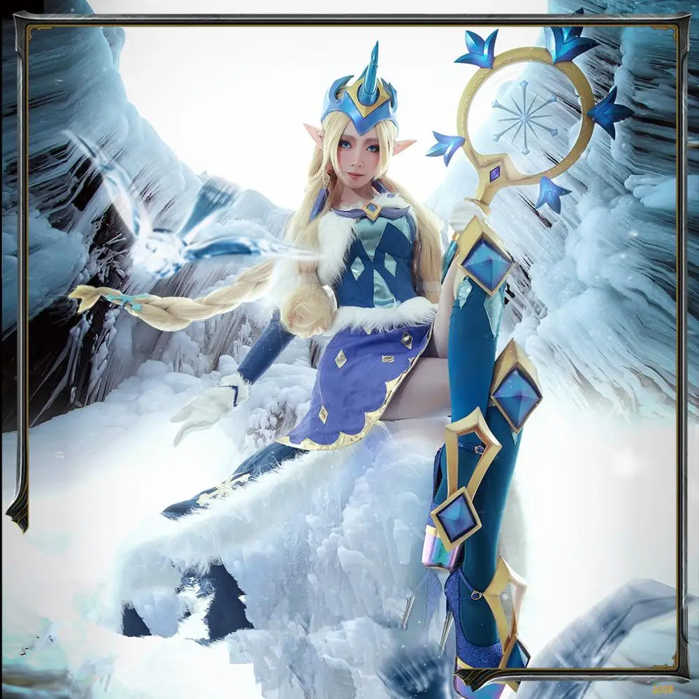 

Anime 2019 LOL Star Mother Soraka ice and snow festival winter miracle dress lol costumes Cosplay Costume Fighting Dress A
