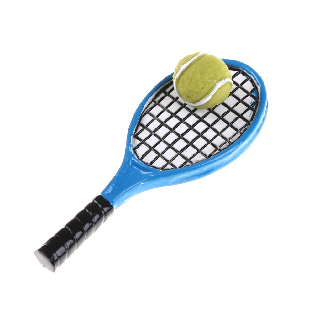 2PCS/set 1:12 Mini Tennis Racket & Ball Miniature