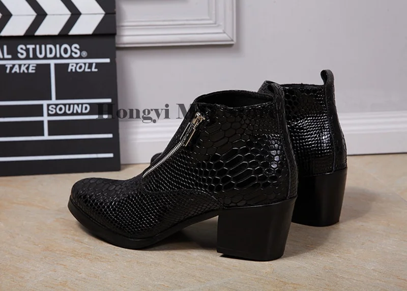 

Fashion Black Square Toe Mens Shoes High Heels Ankle Boots Slip On Men Dress Shoes High Quality Botas Masculina Sales