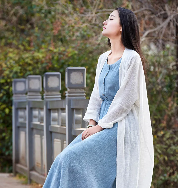 

Women Blouses Solid Color Cotton and Linen Long Shirt Women Long Sleeve Thin Vintage Open Stitich Casual loose Women Tops