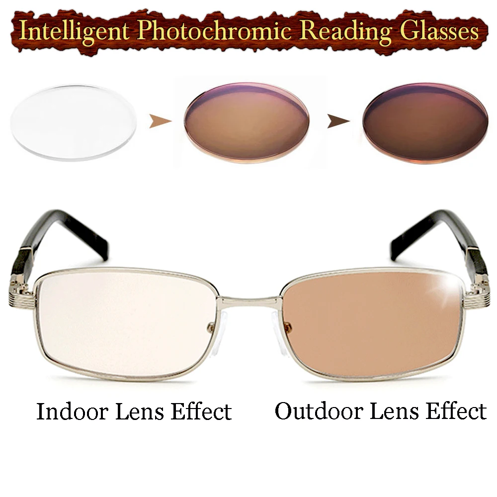 

SCOBER = Intelligent Photochromic Brown Reading Glasses Titanium Alloy Frame Spectacles +0.75 +1 +1.25 +1.5 +1.75 to +4 Outdoor