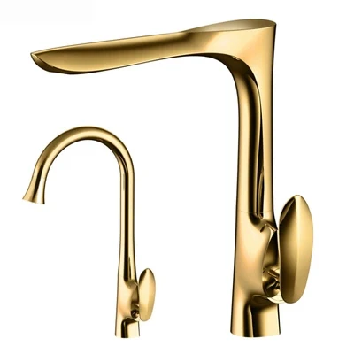 

Modern Solid Brass Gold / Chrome Finished Bathroom Basin Sink Faucet Deck Mounted Single Lever Side Hot Cold Mixer Tap