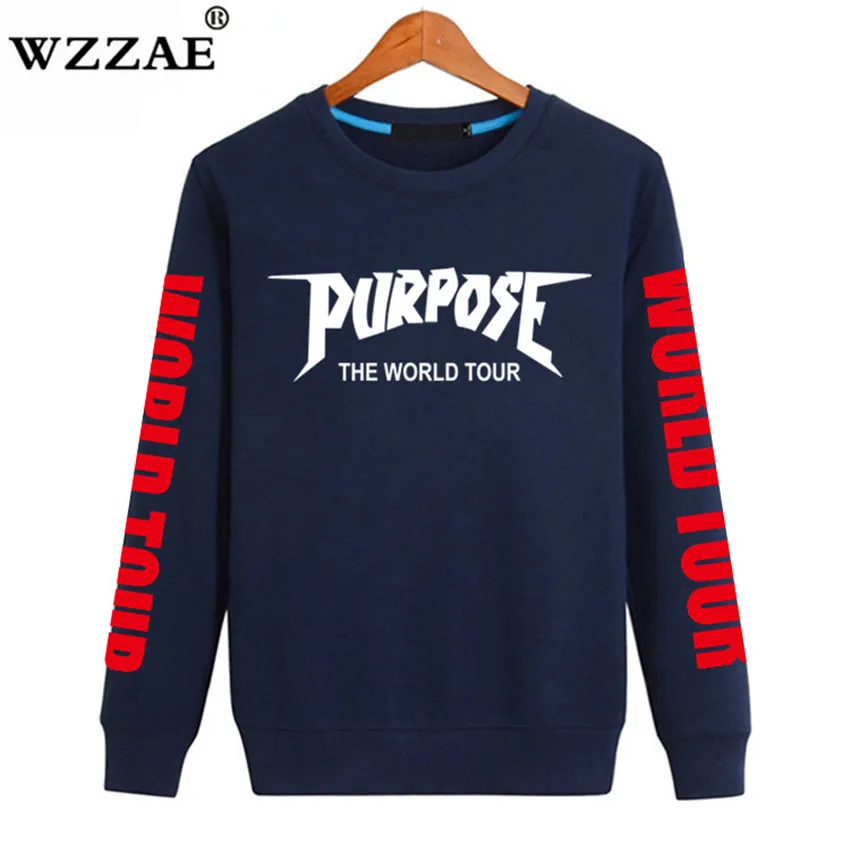 2018 Justin Bieber WORLD TOUR Streetwear Purpose Tour Black Hoodie Bieber Casual Cotton Male Stadium Tour Pullover Sweatshirt