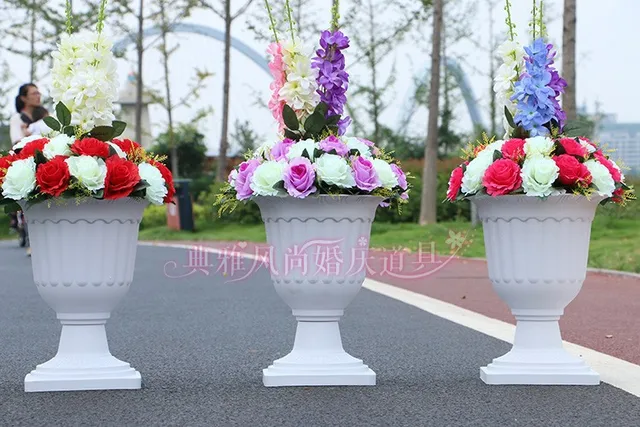 wedding white plastic flower pots for roman pillar wedding road lead