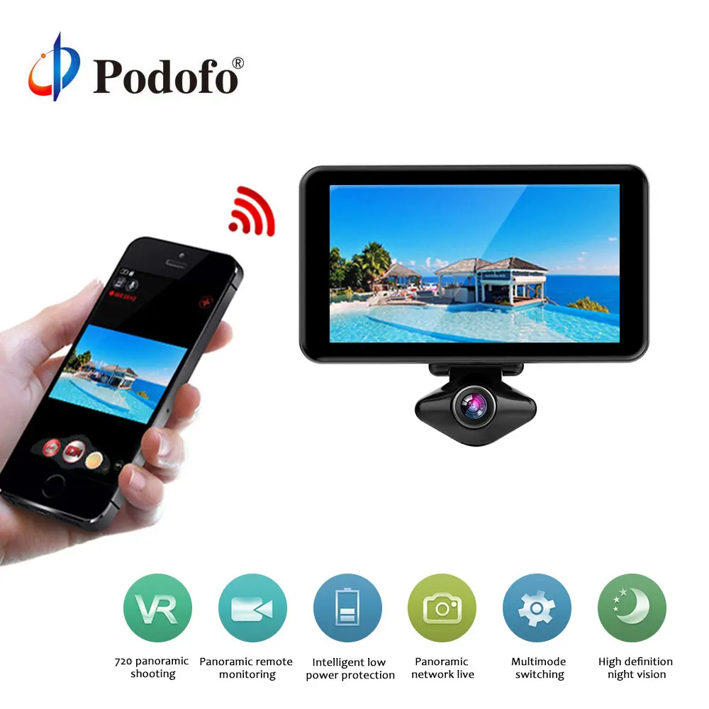 

Podofo Car DVR HD 1080P 360 Degrees Panoramic Dash Camera Video Recorder 720 degree VR camera WIFI self-shot recording camera