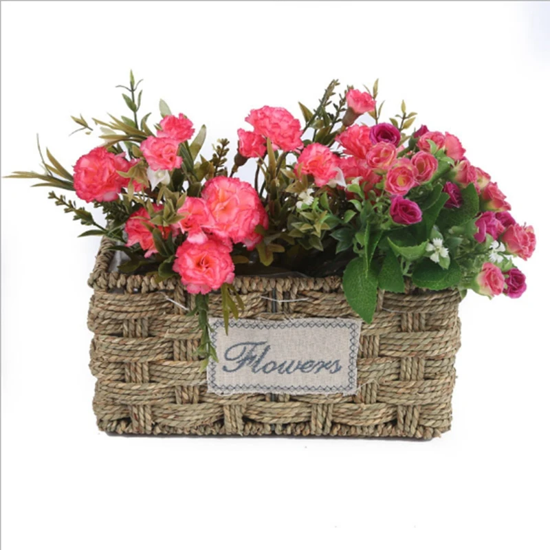 Square Fleshy Flower Basket Home Decoration Ornaments Wicker Baskets Hand-Woven Flower Pots Pastoral Straw Flower Basket Stora