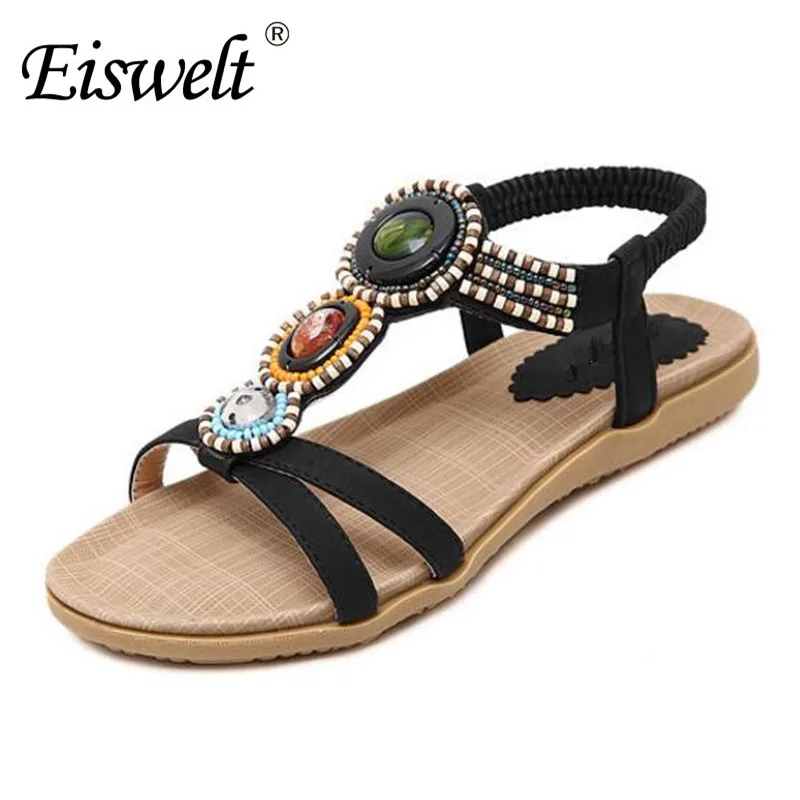 

Eiswelt 2017 Women Newest Summer Bohemia Beach Beaded Rubber Soft Sole Rhinestone Sandals With Flower Sandals Shoes#DZW68