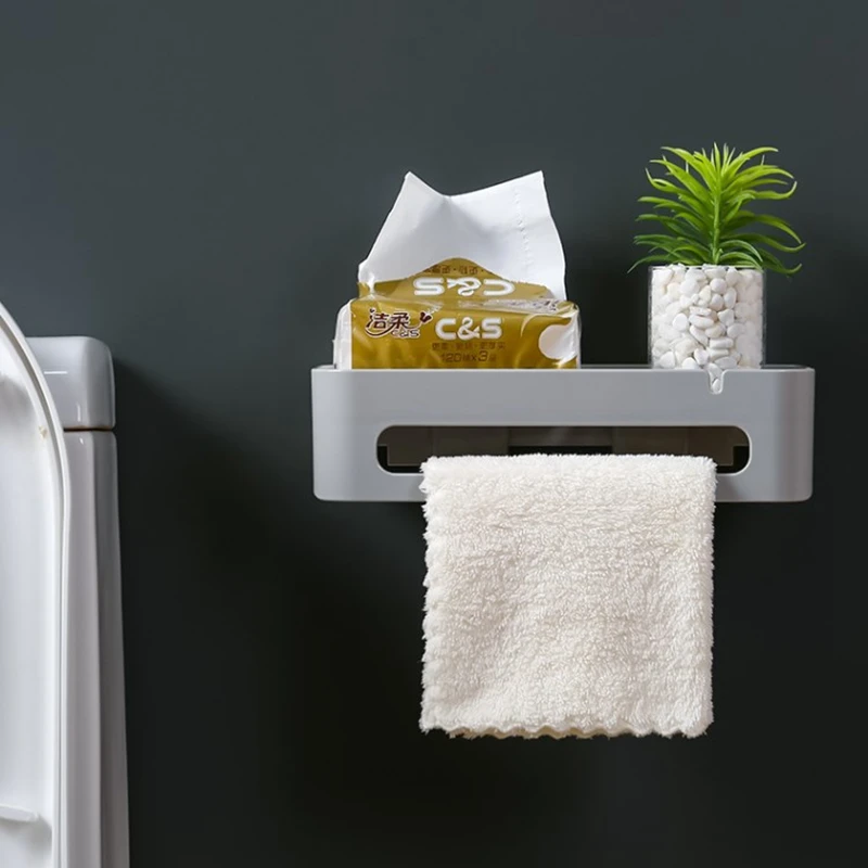 

Household multi-function storage rack with hooks wall mounted punch-free kitchen bathroom shelf vanity towel rack
