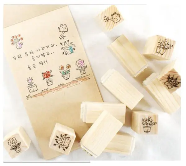 

10 sets/lot DIY cute sweet flower wooden stamps for decor diary scrapbooking korean stationery school supplies wholesale