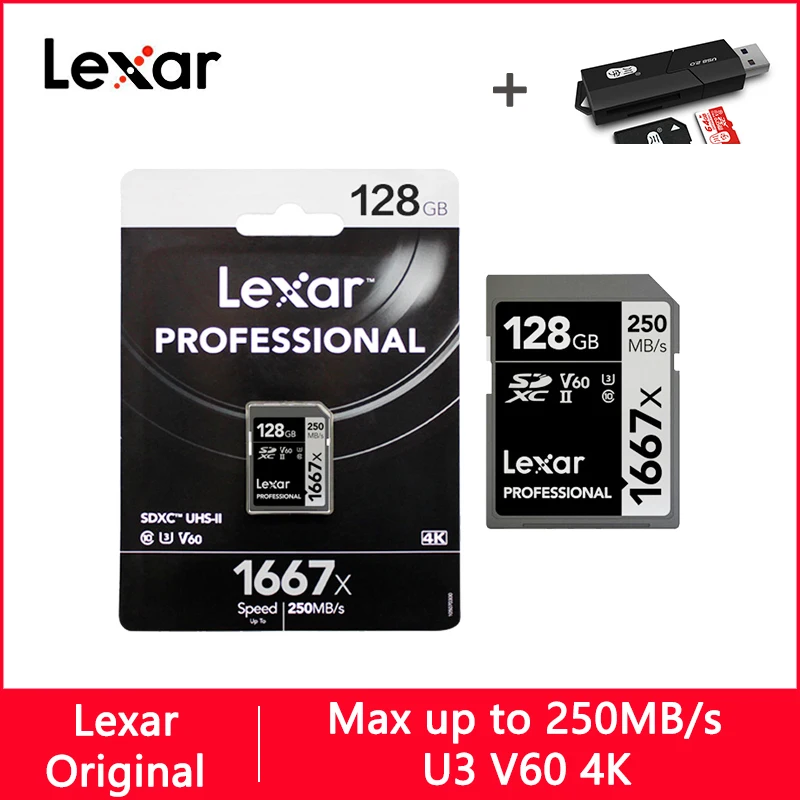 Lexar 1667X sd карта 128 Гб 64 256 класс 10 U3 V60 памяти ГБ 250 Мб флэш SD для камеры SDXC SDHC|Карты