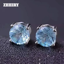 ZHHIRY натуральный голубой топаз серьги Подлинная Твердые 925 пробы серебряные серьги с натуральными камнями для женщин камень ювелирные украшения