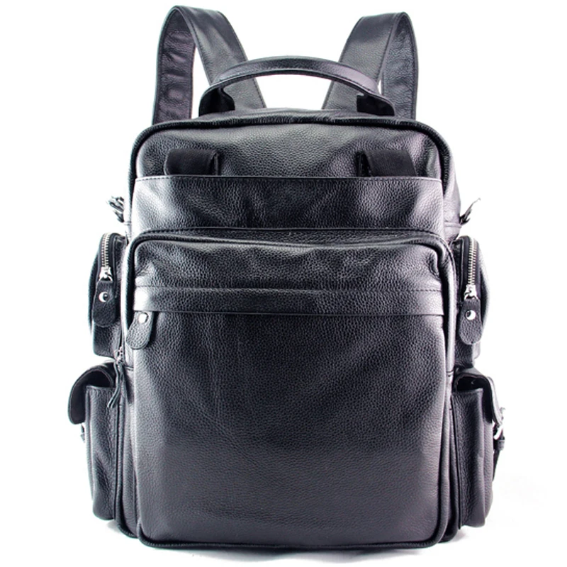 

Multi-function Cowhide Genuine Leather Men's Backpack Leather School Backpack bag Rucksack Travel Backpack Bag Tote Black