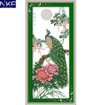 

NKF Wealth Good Luck Peacock Chinese Painting Printed Counted or Stamped 11CT14CT Kits Cross Stitch Embroidery Needlework Sets