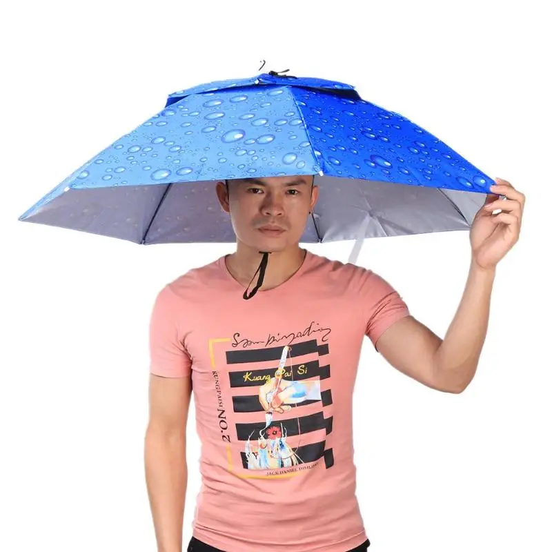 2 слоя Портативный Складной Зонт шляпа ветронепроницаемый головной убор шапка-зонтик Hands Free дождевик для наружной рыбалки кемпинга пешего туризма
