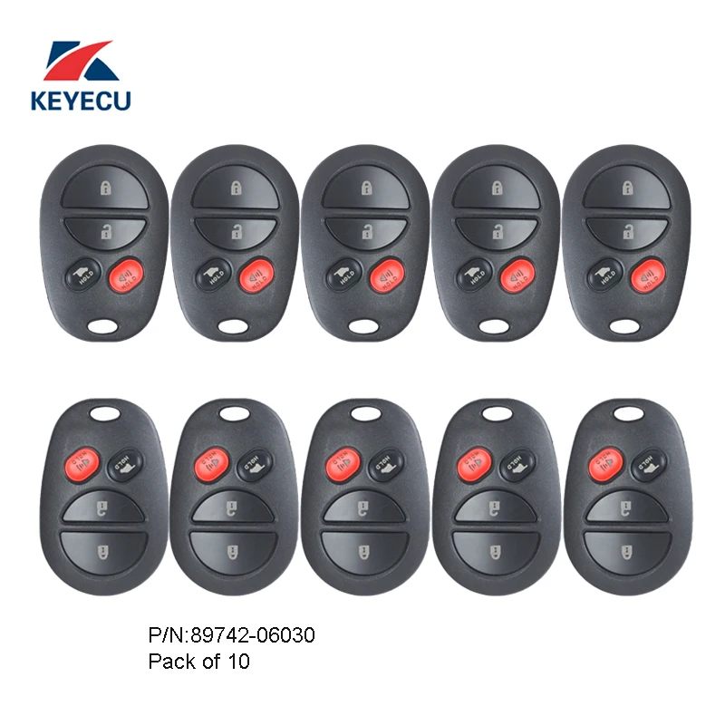 

KEYECU Pack of 10 Replacement Remote Car Key Fob 3+1 Button 433MHz for Toyota Camry Aurion 2006-2011 P/N:89742-06030