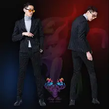Singer star style dance stage clothing for men suit set with pants diamond mens wedding suits costume groom formal dress black
