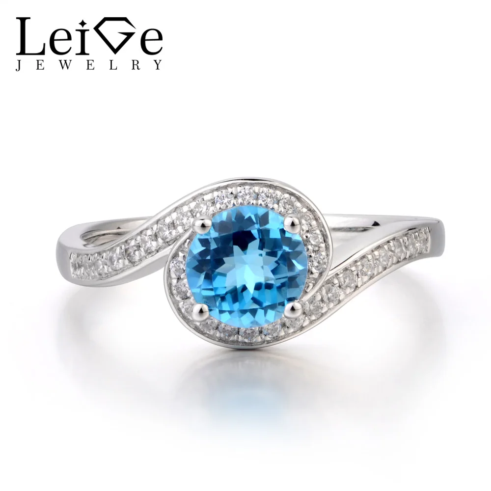 Leige Jewelry Swiss Blue Topaz Ring Wedding Ring November Birthstone