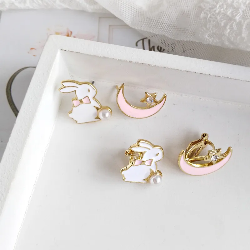 Kawaii Bunny Moon Fashion Stud Earrings