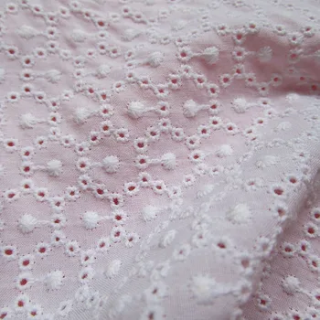 

White colors of dot design embroidery lace fabric pure cotton fabric for summer dress shirt skirt clothing sewing cloth tissus