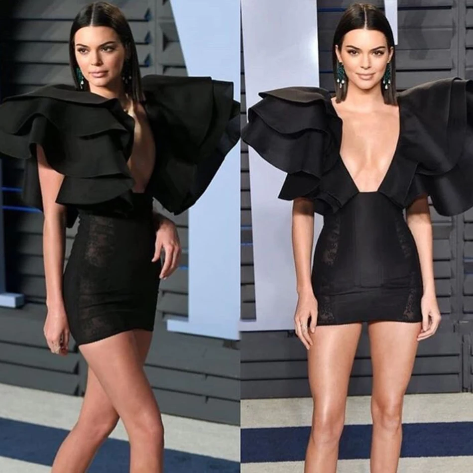 2018 Bandage Dress New Arrivals Summer black  Bodycon Dress V Neck short sleeve Autumn Bandage Dress Party Women