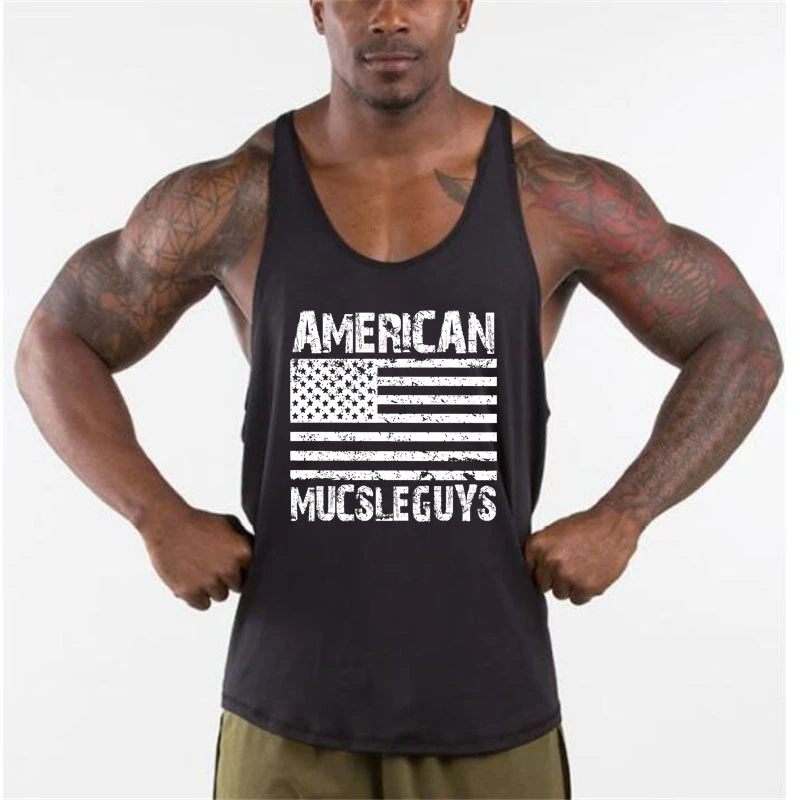 Мужские майки для фитнеса Muscleguys с принтом американского флага США одежда