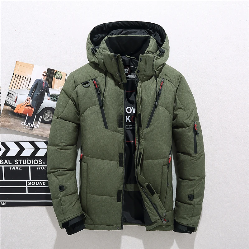 Men's Winter Snow Down Jacket Thick Warm Hooded Coats Casual Slim White Duck Down Jacket Waterproof Windproof Down Parkas