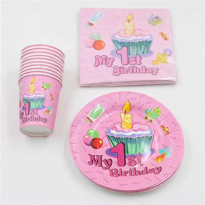 Kids Favors Napkins Baby Shower Happy Decoration Boy Girl 1st Birthday Party Paper Plates Cups
