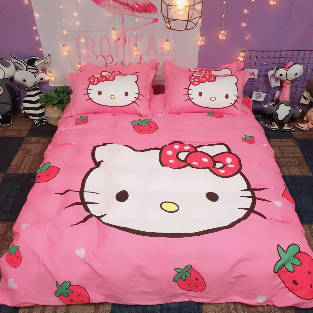 100 Cotton Bedding Sets Cartoon Hello Kitty Duvet Cover Bed Sheet