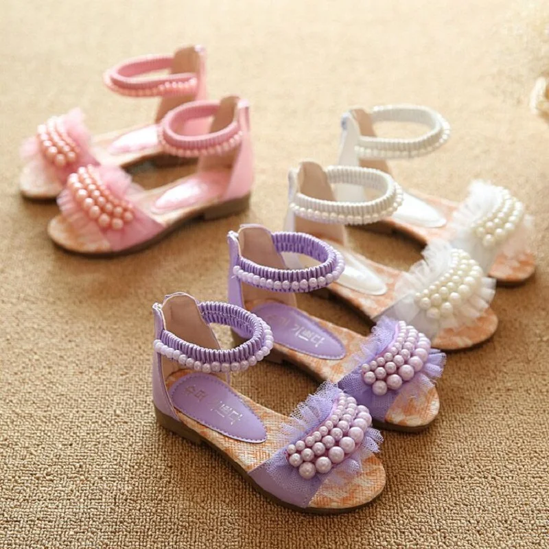

summer girl's shoes baby girl's sandals anti-skid children summer shoes 2-18 years old rubber outsole princess pearl sandals