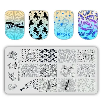 

BeautyBigBang Nail Stamping Plate Template Unicorn Stars Cloud Rose Lace Leaves Image Stencil Nail Art Stamping Plate BBB XL-007