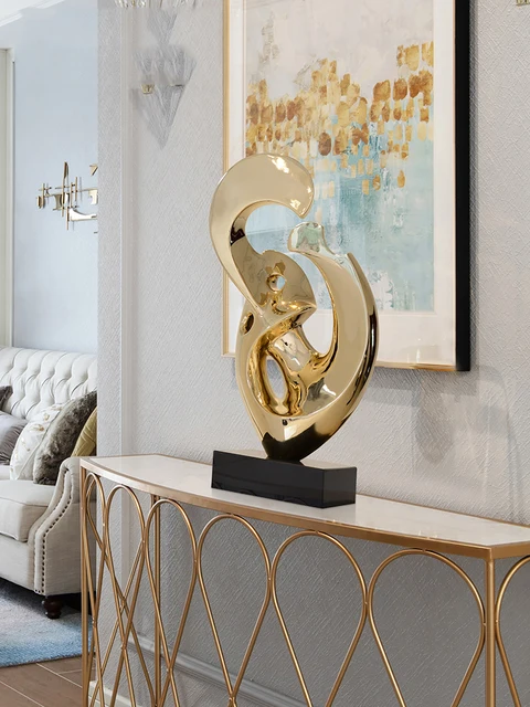 Gold Silver Large Size Modern Sculpture Abstract Marble Base Sculpture Home Decor Resin